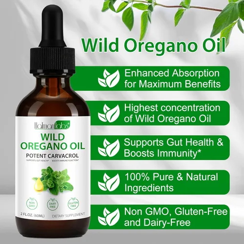 Miniatura 5 de Paquete de 2 gotas líquidas de aceite de orégano orgánico, suplemento de hierbas naturales con aceite de gotas de orégano, inmune, apoyo digestivo