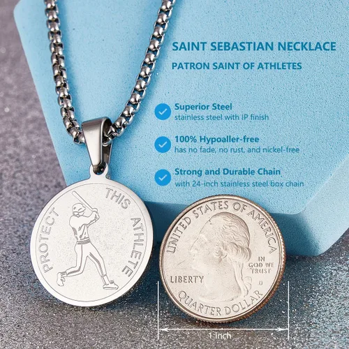 Miniatura 4 de Collar de San Sebastián Collar de acero inoxidable de 1 pulgada para béisbol, fútbol, baloncesto, fútbol y deportes, Metal, no aplica
