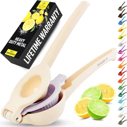 Miniatura 20 de Zulay Kitchen Exprimidor de limón 2 en 1 de metal, exprimidor de mano de extracción máxima resistente, exprimidor de limón que obtiene hasta