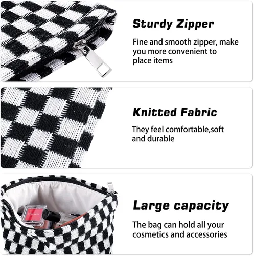 Miniatura 5 de ZLFSRQ Bolsa de maquillaje a cuadros para mujer, de gran capacidad, color negro, juego de bolsa de cosméticos de viaje, bolsa de maquillaje