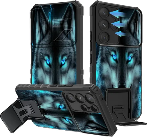 Miniatura 1128 de Funda para Samsung Galaxy S22 Ultra 5G, Galaxy S22 Ultra con cubierta de cámara deslizante, funda resistente de doble capa con función atril Black