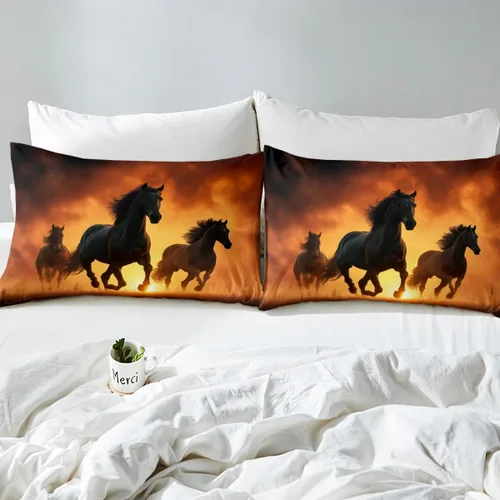 Miniatura 4 de Juego de ropa de cama de caballo negro, tamaño individual, sábana bajera ajustable de animales del oeste para niños, adultos, niños y hombres, juego