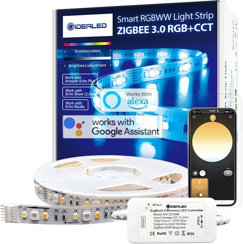 Miniatura 8 de GIDEALED Paquete de 2 controladores LED inteligentes ZigBee 3.0 de 2 salidas para tiras RGB de 4 pines regulables compatibles con Hub Bridge, Amazon