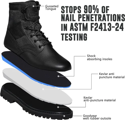 Miniatura 22 de Botas militares de WIDEWAY para hombres, botas de combate de jungla tácticas de cuero resistente al deslizamiento, negras, para hombres, todo