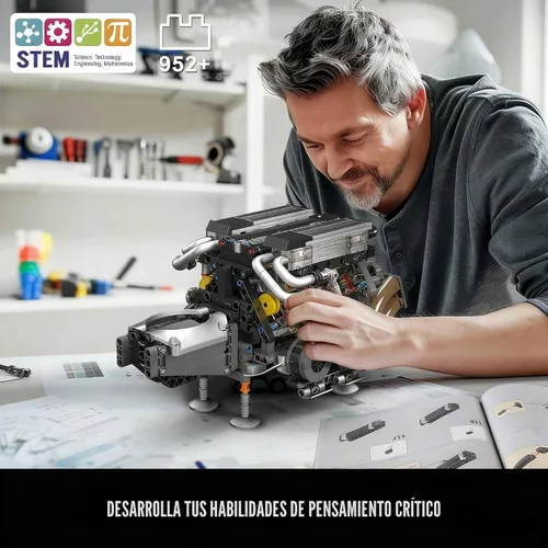 Miniatura 7 de Mould King 10131 W16 Juegos de Bloques de Construcción de Motor, Kit de Modelo de Motor V8 que Funciona, Construye tu Propio Motor Modelo STEM