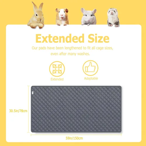 Miniatura 3 de Forro de Jaula para Cobayas, 150x79 cm 2 Pack Ropa Lavable para Cobayas, Impermeable Reutilizable y Antideslizante, Almohadilla Súper Absorbente Gris