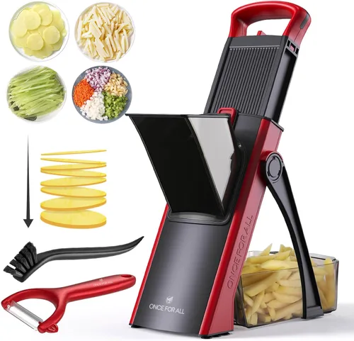 ONCE FOR ALL Cortadora de mandolina segura para cocina, tamaño más grande, picadora de verduras ajustable, cortador de alimentos, cortador de papas