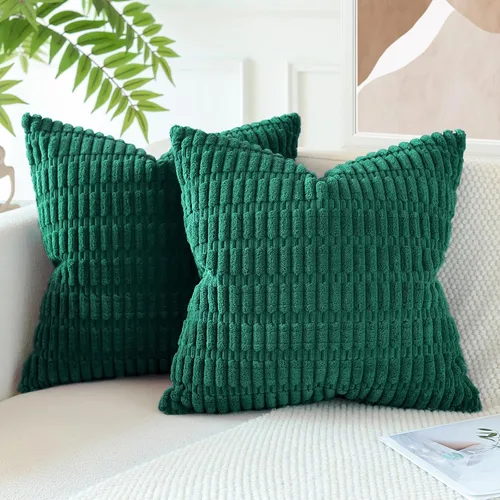 Miniatura 3 de OTOSTAR Juego de 2 fundas de almohada decorativas de 16 x 16 pulgadas de terciopelo cordobés suave, fundas de almohada cuadradas con rayas