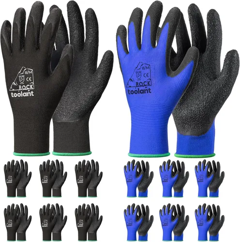 Miniatura 16 de toolant Guantes de trabajo de látex arrugado a granel, guantes de trabajo de seguridad con revestimiento de goma para hombres y mujeres, 12 pares
