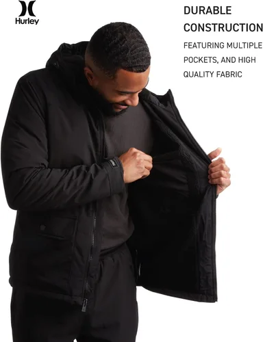 Miniatura 5 de Hurley Chaqueta de Invierno para Hombre - Parka Cálida con Cremallera y Capucha, Forrada de Sherpa, con Múltiples Bolsillos (Tallas S-XL)