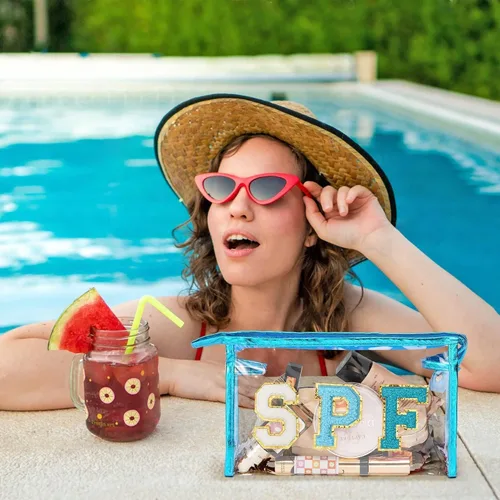 Miniatura 3 de Preppy Patch - Bolsa de cosméticos transparente para verano, bolsa de aseo universitaria, bolsa de maquillaje, bolsa de viaje, playa, para mujeres