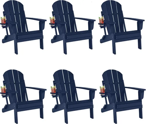 Miniatura 9 de Folding Adirondack Chairs Set, All-Weather Resistant HDPE Sturdy Outside Chairs with Cup Holder and Phone Stand, Lawn Chairs, 80% Pre-Installed Load