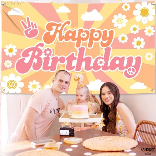 Miniatura 8 de KatchOn, Groovy - Cartel de feliz cumpleaños – 72 x 44 pulgadas Decoraciones de cumpleaños geniales para niños y niñas Groovy Banner telón