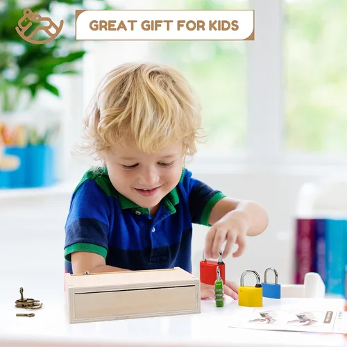 Miniatura 7 de Woodtoe 8 piezas de juguete de cerradura y llave Montessori, juguetes Montessori para niños pequeños de 3, 4, 5 años, juego de herramientas