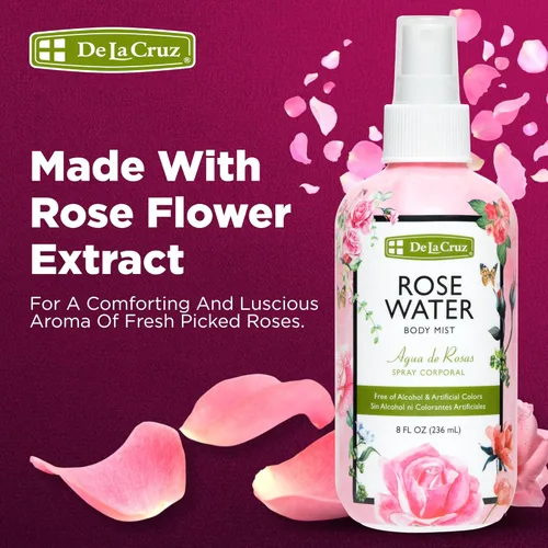 Miniatura 2 de De La Cruz Pure Rose Water - Aerosol de agua de rosas para cara, piel y cabello, tóner y agua de rosas para el cabello, sin alcohol, sin parabenos