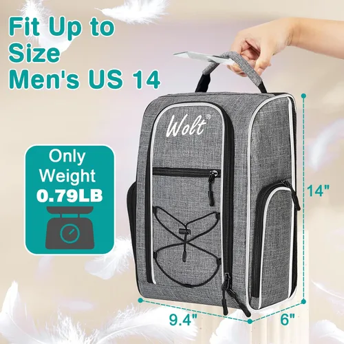 Miniatura 2 de Wolt Bolsa para zapatos de golf - Bolsas de transporte para zapatos deportivos y de viaje con ventilación y doble bolsillo exterior para accesorios