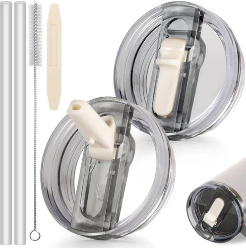Miniatura 48 de 14 oz Tapa con popote abatible de repuesto para accesorios de vaso Stanley, 2 tapas antiderrames a prueba de derrames para vasos Stanley de 14 oz