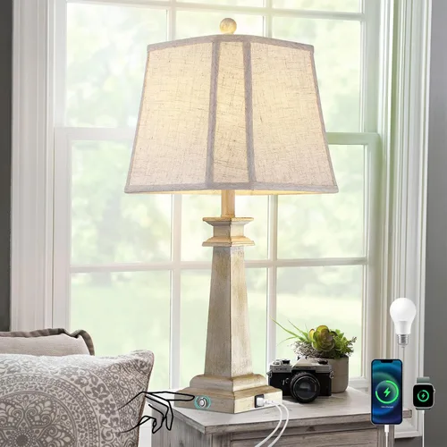 Lámpara de mesa de 27.5 pulgadas para dormitorio, lámpara táctil regulable de 3 vías para mesita de noche, lámpara de mesa de granja para sala de