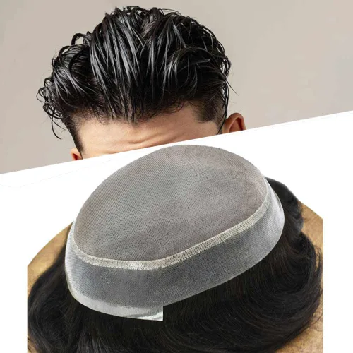 Toupee - Pieza de cabello humano virgen transpirable para hombres, tupé real, sistema de reemplazo de cabello para hombre, mono, fino, 6X8#1, negro