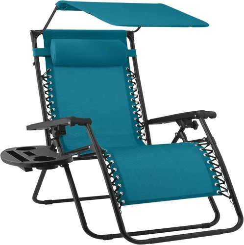 Miniatura 43 de Best Choice Products Sillón reclinable de 30 pulgadas de ancho con gravedad cero para exteriores, con toldo ajustable, reposacabezas, bandeja
