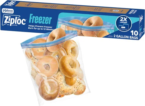 Ziploc Bolsas para congelador de almacenamiento de alimentos de 2 galones, fáciles de abrir y cerrar, 10 unidades