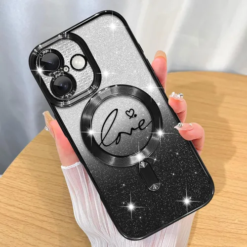 Miniatura 49 de ZIYE Funda Magnética Diseñada para iPhone 11 Funda con Purpurina Plateado de Lujo Corazón de Amor Compatible con MagSafe Funda Transparente