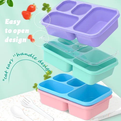 Miniatura 4 de Lonchera Bento – Paquete de 4 recipientes de preparación de comidas de 4 compartimentos, fiambrera para adultos, apta para microondas y lavavajillas