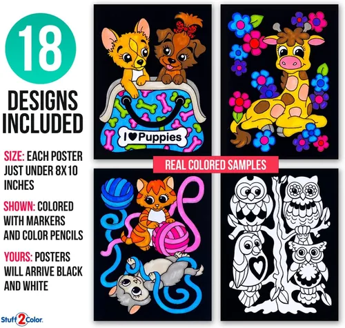 Miniatura 2 de Paquete de 18 pósteres para colorear difusos (edición de animales lindos), kit de arte y manualidades para niños, niñas y niños, perfecto para niños