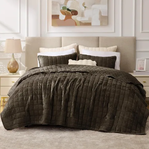 Miniatura 20 de BEDELITE Juego de edredón de terciopelo tamaño Queen – Juego de ropa de cama de terciopelo de lujo de 3 piezas, suave y acogedor color negro, colcha