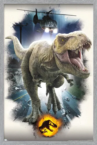 Miniatura 15 de Trends International Jurassic World: Dominion - Póster de pared focal de T. Rex, 22.375 x 34 pulgadas, versión enmarcada de madera de granero