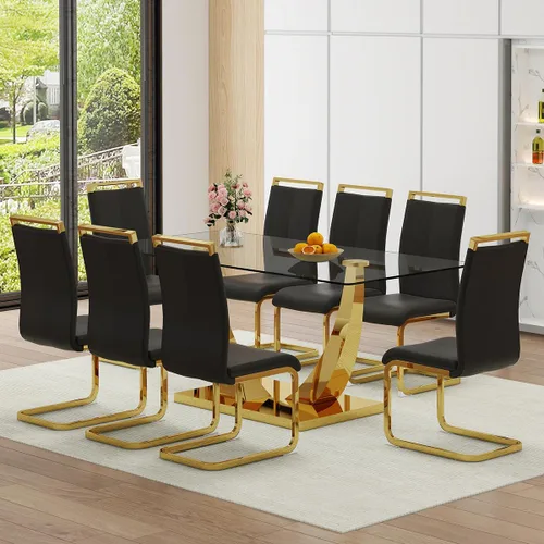 Miniatura 11 de Juego de Mesa de Comedor Negra para 6, Mesa de Comedor de Mármol Falso de 71" para 6, Juego de Mesa de Cocina Rectangular con Sillas de Cuero PU