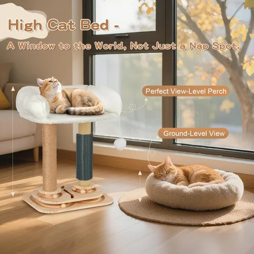 Miniatura 6 de Poste rascador con cama para gatitos pequeños de interior, árbol para gatos 4 en 1 con auto peluquería, bolas de pista, torre de sisal natural