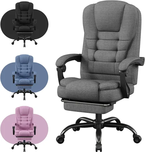 Silla de oficina, silla ergonómica de tela para adultos, cómoda silla reclinable para computadora con reposapiés, silla de escritorio giratoria Tela