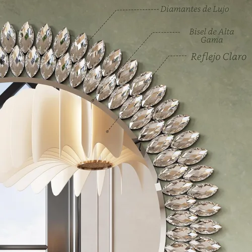 Miniatura 3 de Kelly Miller Espejo redondo con joyas para decoración de pared, espejo de pared decorativo moderno de 26 pulgadas con diamantes de lujo, espejo