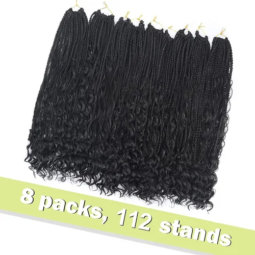 Miniatura 5 de Trenzas de caja diosa de ganchillo con puntas rizadas de 20 pulgadas, trenzas de ganchillo bohomianas, paquete de 8 trenzas 3X, extensiones de 1b