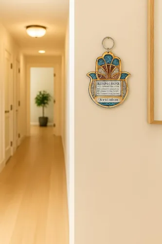 Miniatura 3 de My Daily Styles Bendición Hamsa de madera para el hogar Jerusalén - Decoración de pared de buena suerte con piedras preciosas de imitación