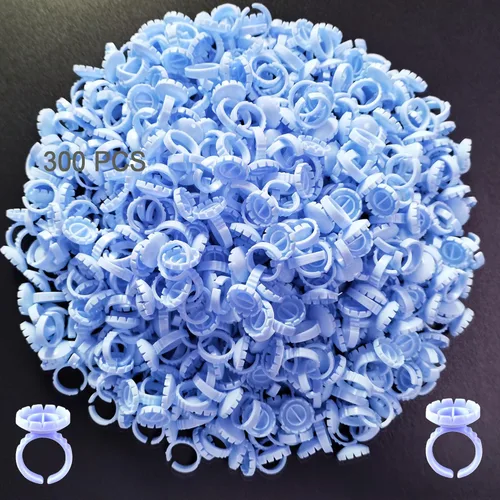 Miniatura 11 de 300 anillos de pegamento para pestañas, anillos de pegamento inteligentes para extensiones de pestañas, anillos desechables para suministros de Rosa