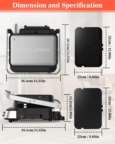 Miniatura 2 de Prensa Panini Parrilla Sandwichera con Platos Extraíbles, 1600W, 5 en 1 Parrilla Interior Sin Humo y Plancha con Termómetro para Carne, Parrillas