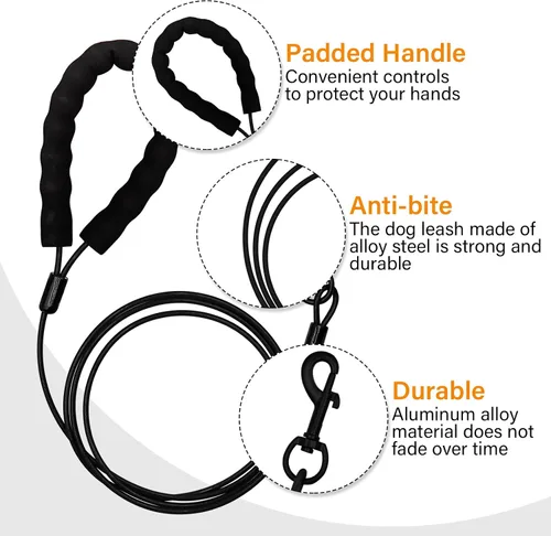 Miniatura 2 de Correas resistentes para perros a prueba de mordidas y cómodo mango acolchado de 4/5/6 pies, cuerda de seguridad de metal de acero con hebilla