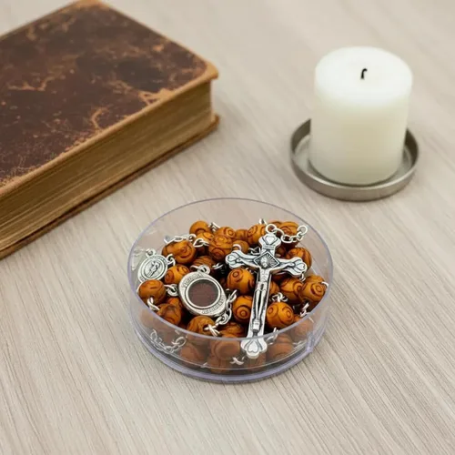 Miniatura 5 de Nazareth Store Rosario de madera de olivo con cuentas talladas a mano Collar de cuentas Medalla de centro de mesa de suelo sagrado de Jerusalén