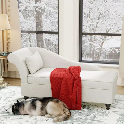 Miniatura 7 de Tumbona de almacenamiento para interiores, sillón tapizado de lino con almacenamiento para dormitorio, sala de estar, oficina, tela beige