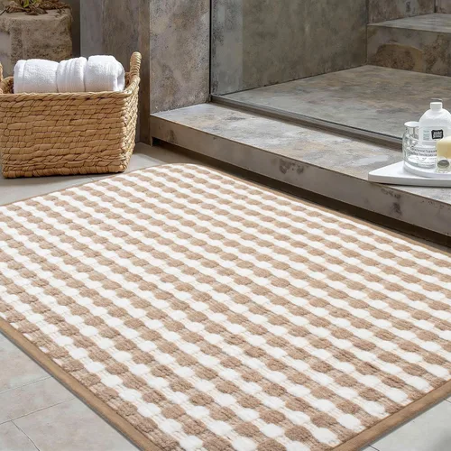 Miniatura 9 de Tapetes de baño antideslizantes delgados para debajo de la puerta, tapetes de baño de secado rápido absorbentes con respaldo de goma trenzado