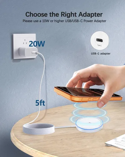 Miniatura 7 de Paquete de 2 cargadores inalámbricos magnéticos, almohadilla de carga rápida de 15 W con adaptador de enchufe PD de 20 W, cable USB C de 5 pies