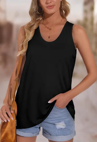 Miniatura 7 de OFEEFAN Camisetas sin mangas para mujer, escote redondo amplio, ajuste holgado, ropa de verano