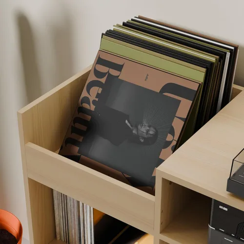 Miniatura 5 de Soporte para tocadiscos, estante giratorio con almacenamiento de vinilo de hasta 500 álbumes, estante de soporte para discos de vinilo con toma