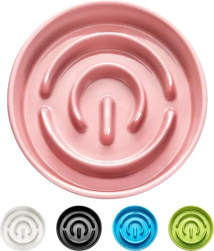 Miniatura 9 de Cuencos de cerámica para perros de alimentación lenta, 2.0 tazas de comedero lento para perros medianos y grandes, cuenco de laberinto de Blanco