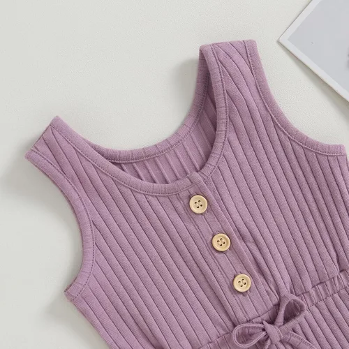 Miniatura 61 de Traje de verano para niña pequeña, de manga corta, acanalado, overol liso, pantalones cortos, ropa para recién nacidos