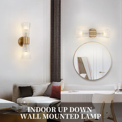 Miniatura 6 de EFINEHOME Apliques de pared modernos de mediados de siglo con pantalla de vidrio de cristal, luces de tocador de baño de 2 luces de vidrio, apliques