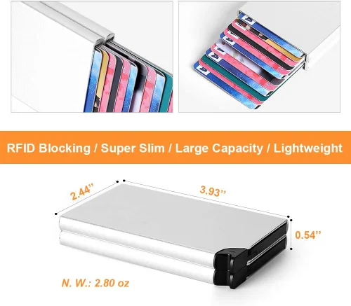 Miniatura 3 de Portatarjetas desplegable UpLook RFID Slim Wallet Card Case con clip magnético, Funda doble plateada, Minimalista