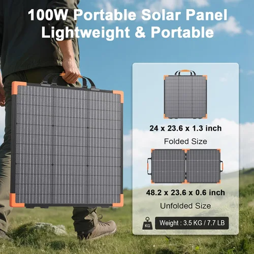 Miniatura 5 de Panel solar portátil bifacial de 100 vatios para estación de energía, cargador solar plegable de 20 V con impermeabilidad IP68, 23.5% de alta